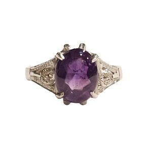 Vintage Amethyst Cabochon Sterling Silver Cocktail Ring - Size 6